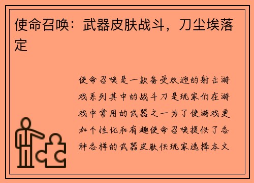 使命召唤：武器皮肤战斗，刀尘埃落定